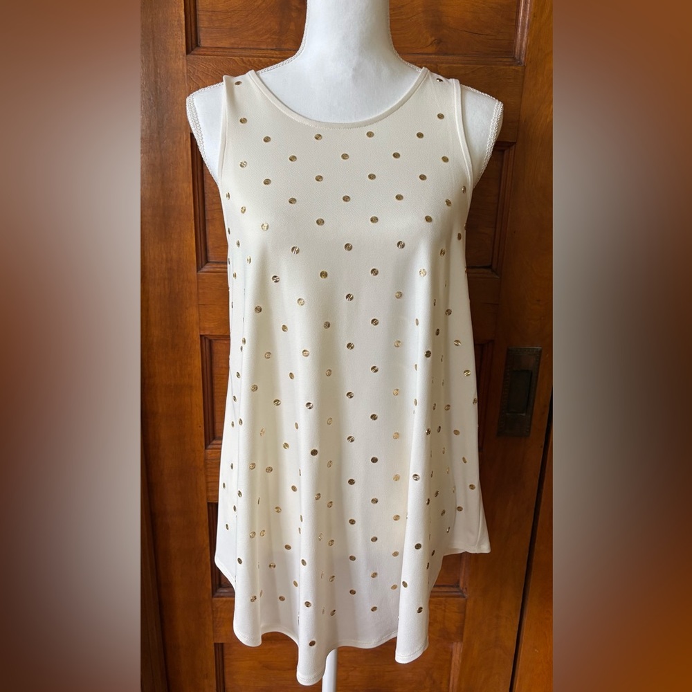 Alfani Polka Dot Sleeveless Cream Top